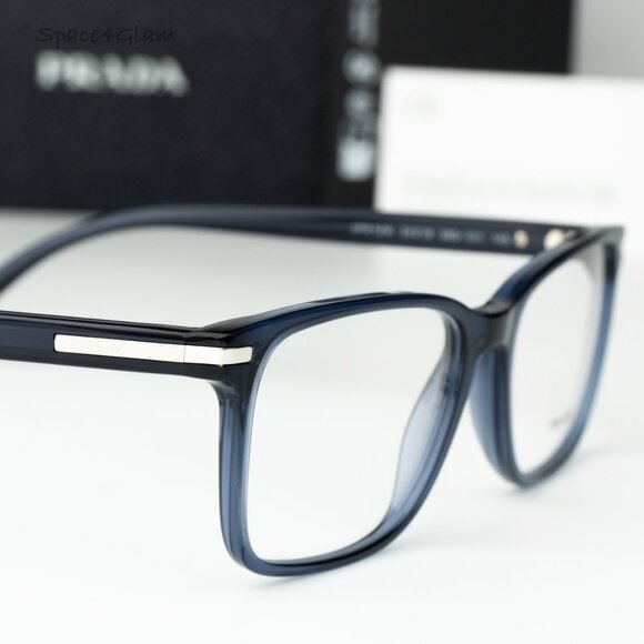 Prada Men Eyeglasses Blue Crystal Demo Square PR14WV 08Q1O1 BRAND NEW - Picture 4 of 7